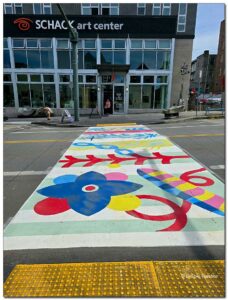 Colorful crosswalk in front of the Schack art center